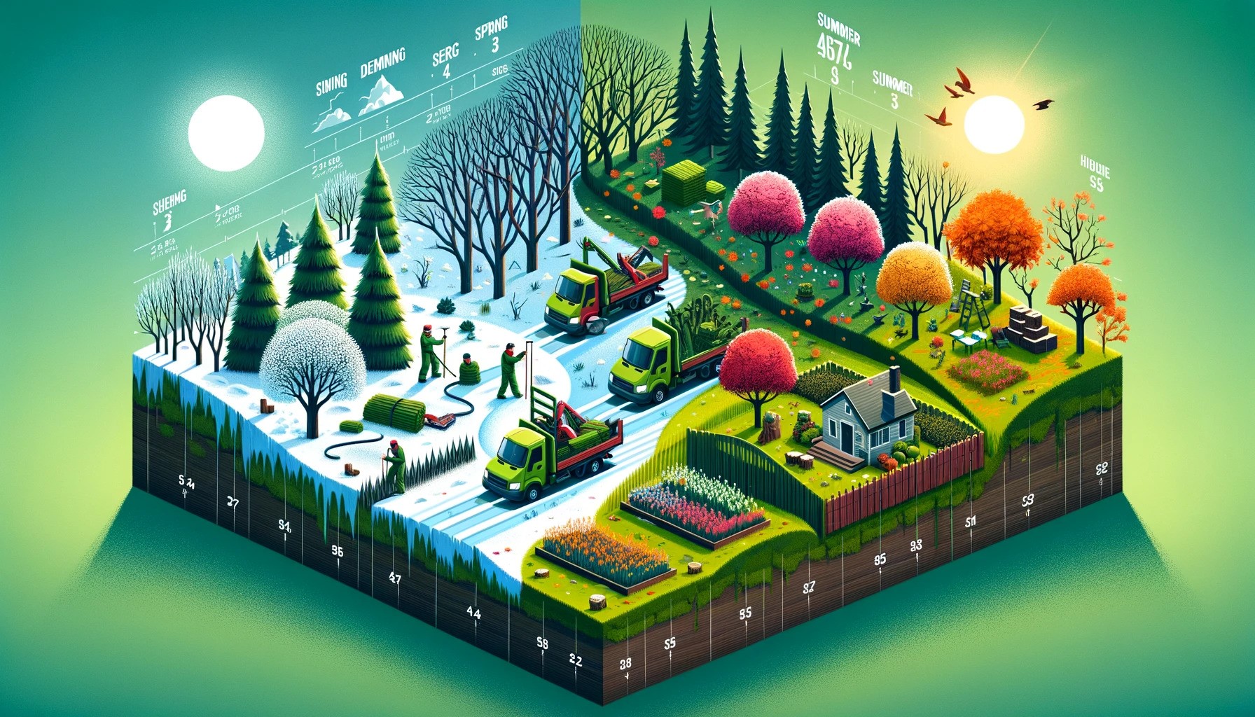 Seasonal Newcastle landscape showing tree demand and pricing across winter, spring, summer, and autumn.