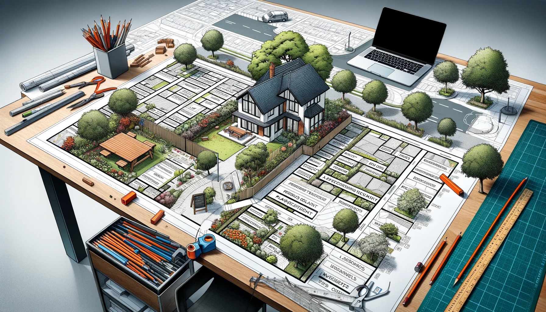 Drafting a detailed site plan for removing a tree in Newcastle, showing tree location, structures, and pathways for council review.